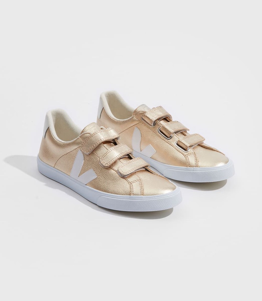 Veja Sneakers Dam - 3-Lock Läder - Guld/Vita - 482910-WMU